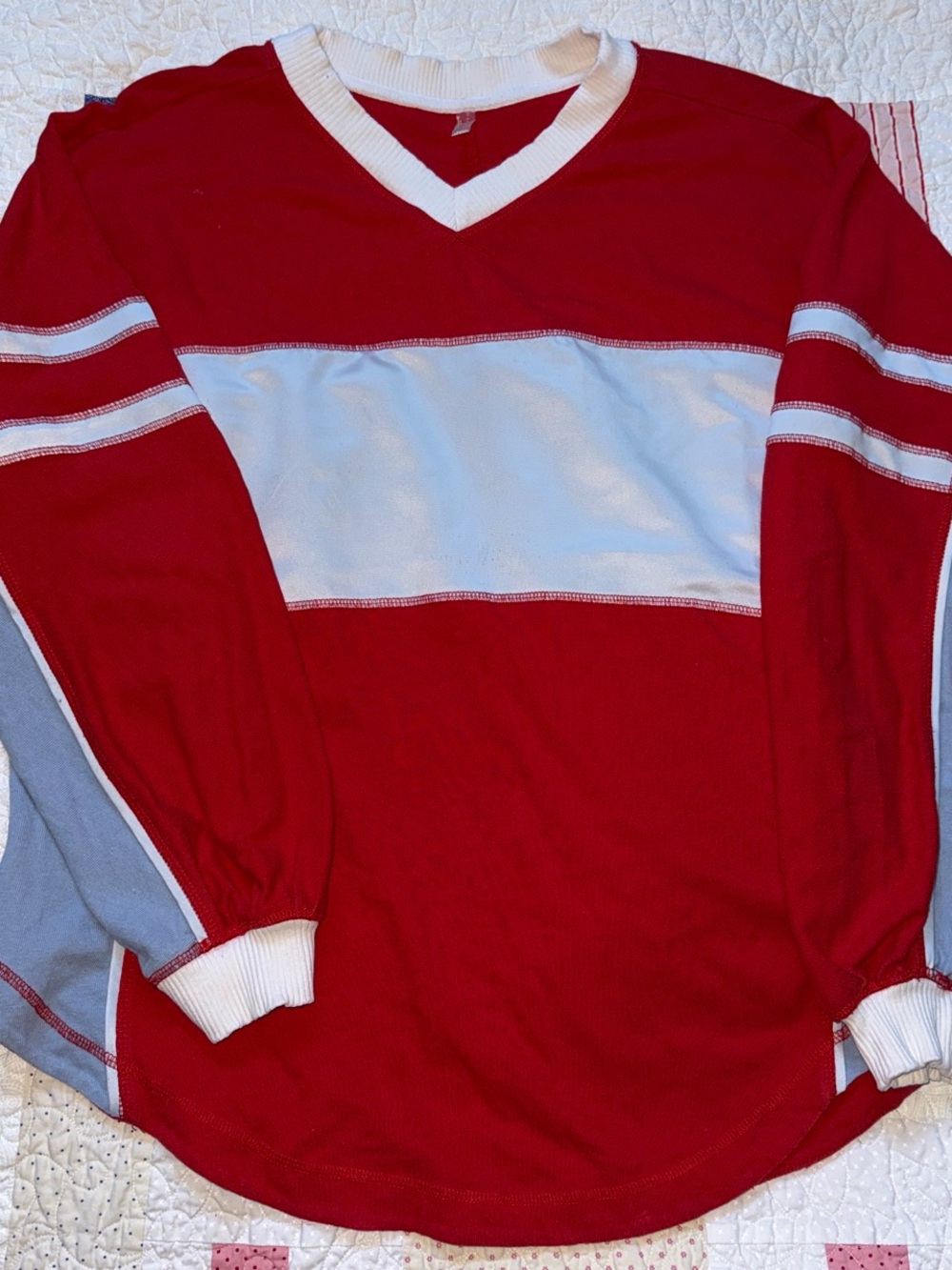 FP Movement by Free People Red and White V-Neck Stripe Sweater
